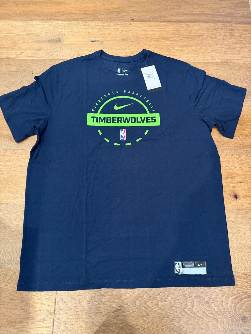 Nike Navy and Bright Green Timberwolves Logo Tee - Men